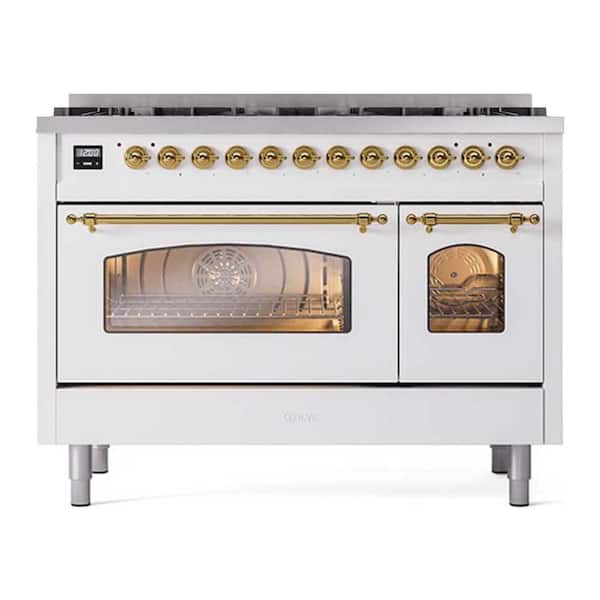 Nostalgie II 48 in. Freestanding Dual Fuel Range with 8 Burners, Double Ovens in White