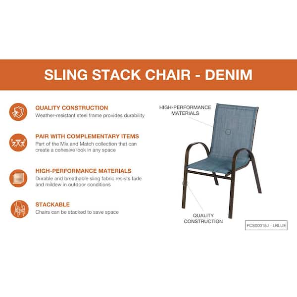 StyleWell Stackable Steel Sling Outdoor Dining Chair in Denim Blue