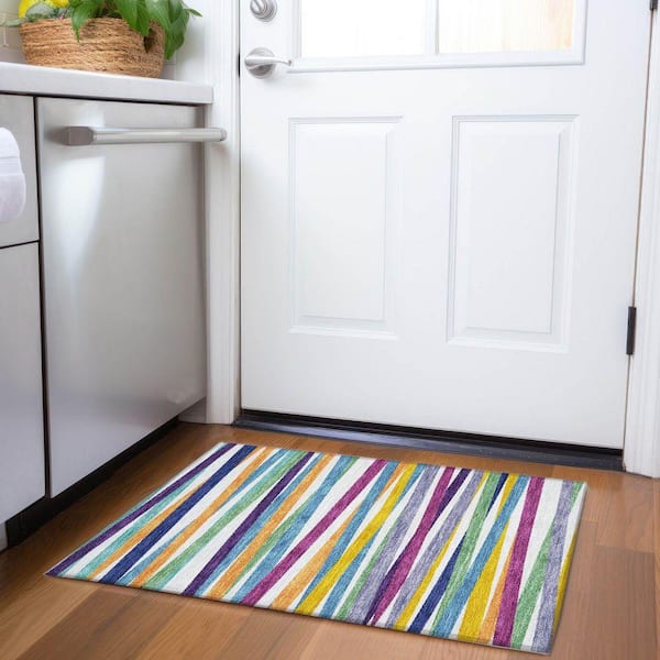 Mayfield Premium Machine Washable Abstract AMF997 White 2 ft. x 3 ft. Area Rug