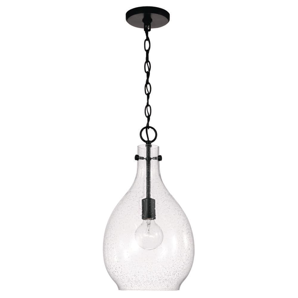 Brentwood 9.75 in. W x 18 in. H 1-Light Pendant in Matte Black with Clear Seeded Teardrop Glass price history on PriceWatchPro