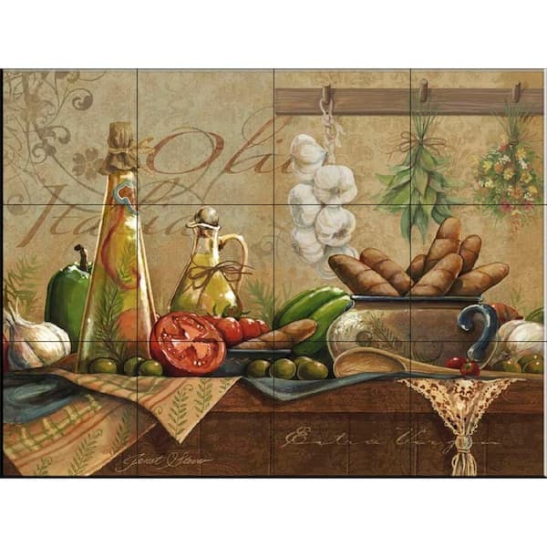 The Tile Mural Store Olio d'Olive 17 in. x 12-3/4 in. Ceramic Mural Wall Tile