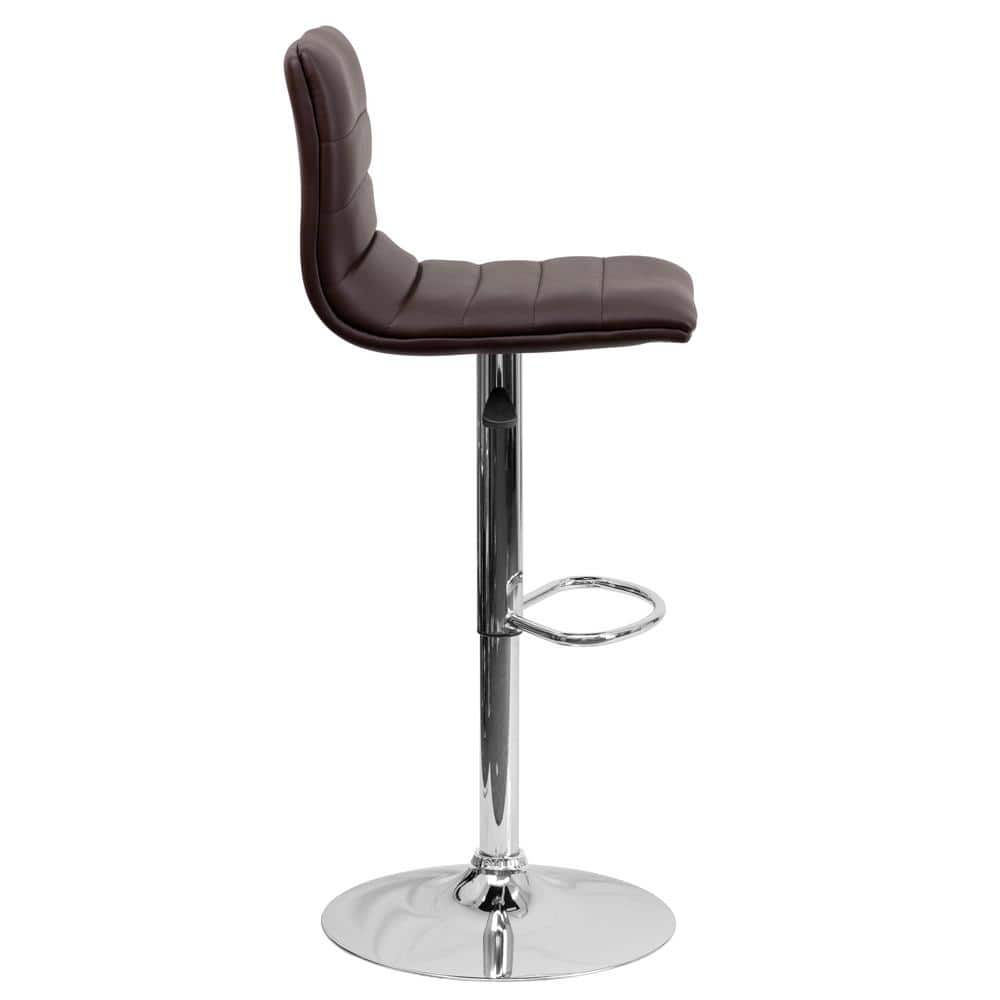 Modern Swivel Adjustable Barstool in Brown Vinyl with Chrome Base