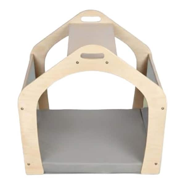 Indoor Wooden Playhouse with Double Non-Shatter Safety Mirrors, Montessori Crawling Tunnel for Toddlers, Kids Play Set