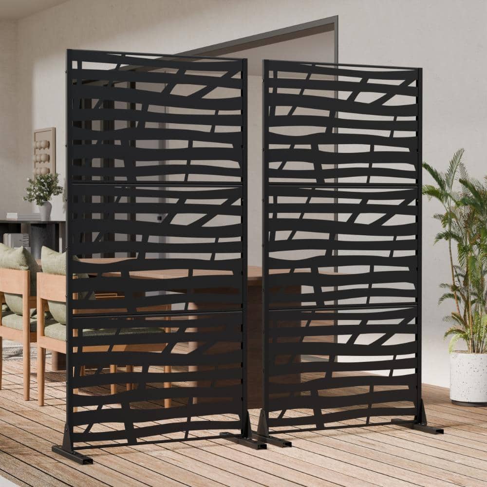 60 in. H x 30 in. W Outdoor Black Galvanized Steel Decorative Garden Fence Privacy Screen (2-Pack)