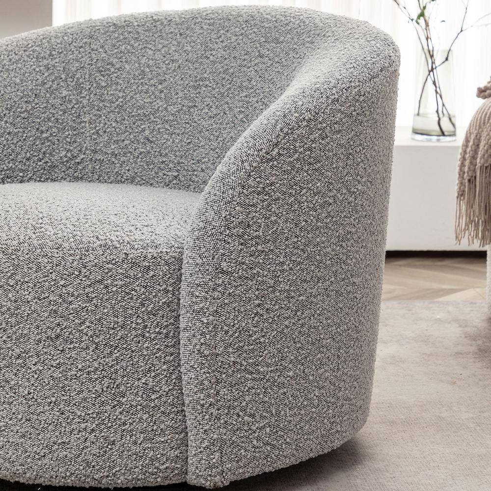 Gray Upholstered Swivel Barrel Accent Chair with Wood Frame
