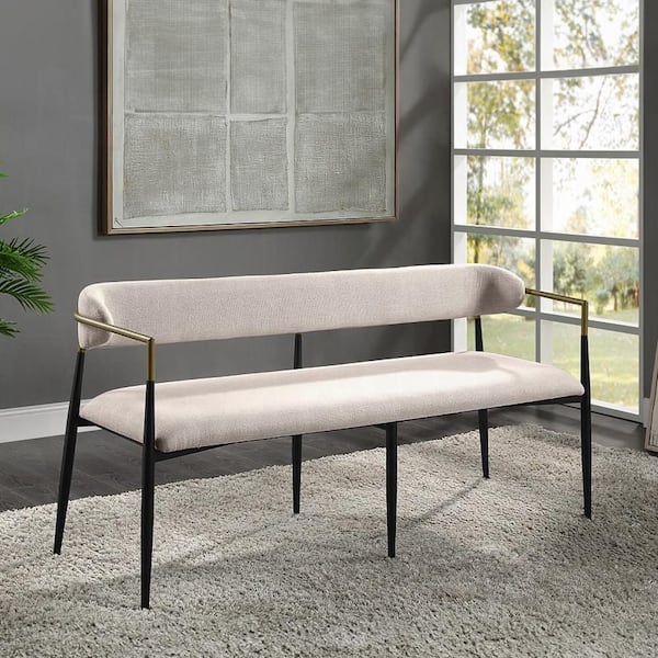 Acme Furniture Jaramillo Beige Chenille and Black Finish 22 in. Bedroom Bench Low Back with Upholstered