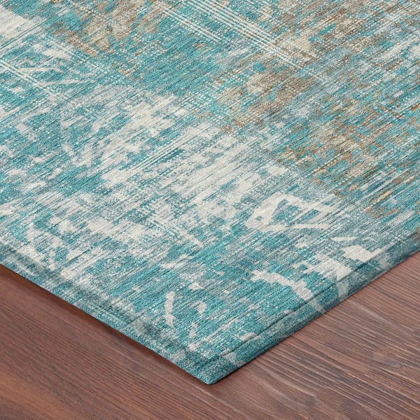 Chantille Machine Washable Indoor/Outdoor Abstract ACN2785 Teal 9 ft. x 12 ft. Area Rug