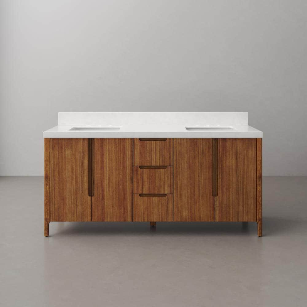 Sequoia 72-Inch Double Sink Mango Wood Bath Vanity with White Quartz Top