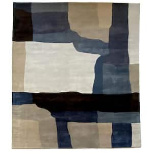 Blue 8 ft. x 10 ft. Rectangle Abstract Wool/Viscose/Cotton Area Rug