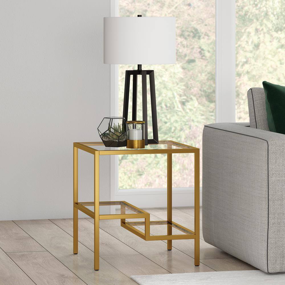 Lovett 20" Gold Metal and Glass Square Side Table