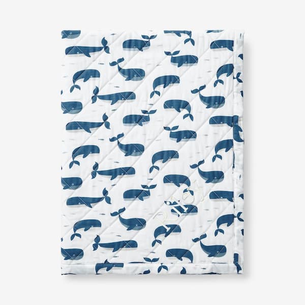 The Company Store Company Kids Whale School Blue Multi Organic Cotton Percale Stroller Blanket