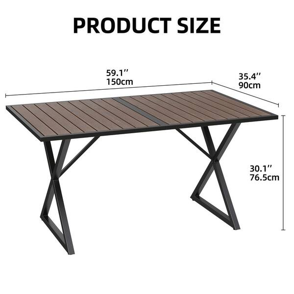DEXTRUS Patio Outdoor Rectangle Dining Table with Metal