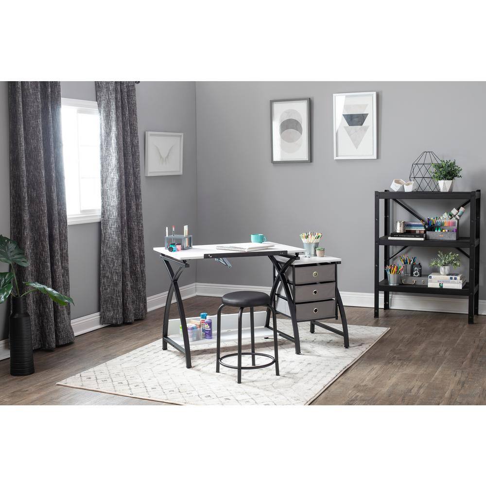 40'' Black & White Adjustable Craft Table with Storage & Padded Stool