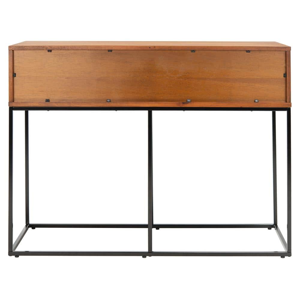 Marquise Brown Mahogany and Black Metal Console Table with Storage