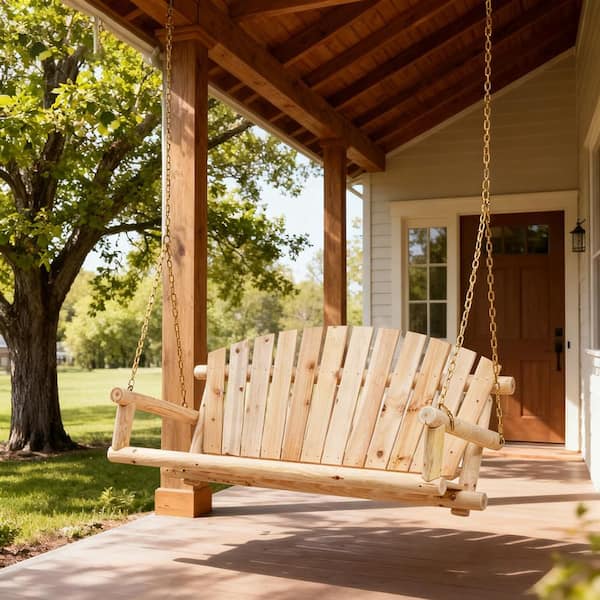 Anraja 2-Person Seat Unfinished Wood Porch Swing Hanging