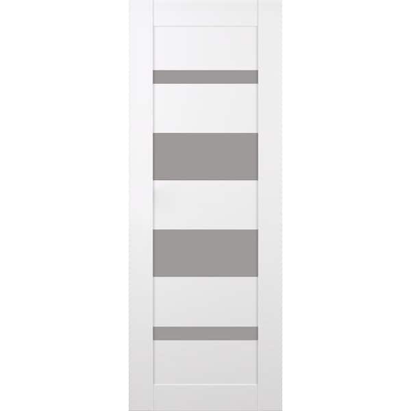 Mirella 18 in. x 84 in. No Bore 5-Lite Solid Core Frosted Glass Snow White Finished Wood Composite Interior Door Slab