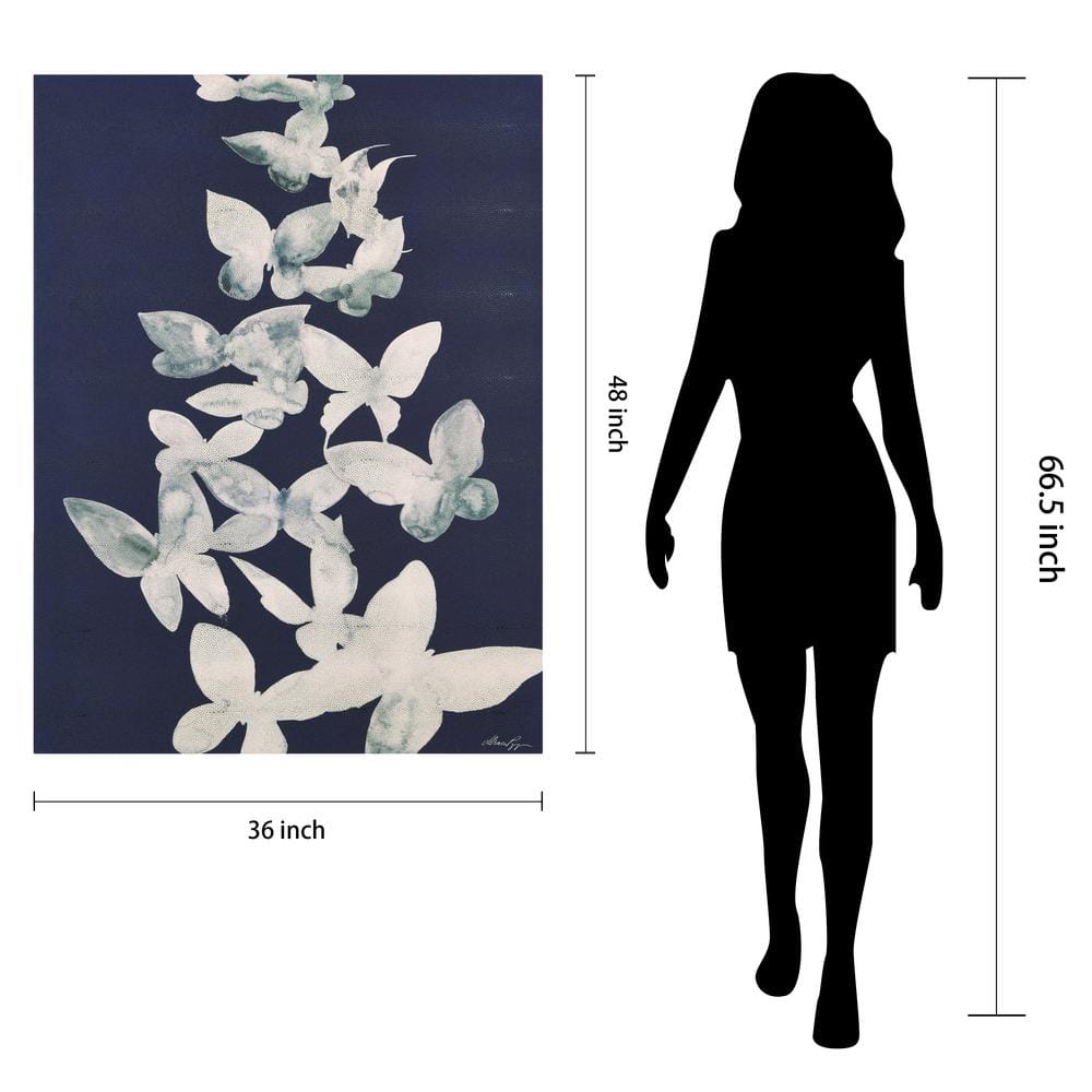 Ethereal Flight White Butterflies on Navy Canvas Wall Art