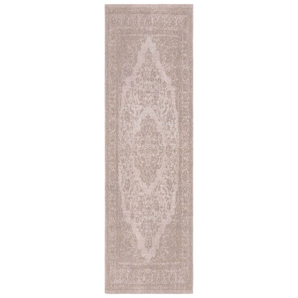 Classic Vintage 2 ft. x 12 ft. Beige Border Medallion Runner Rug