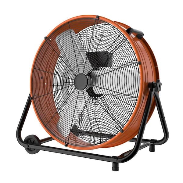 24 in. 3 fan speeds Drum Fan 8900 CFM Air Circulation High Velocity Industrial Fan with 360° Adjustable Tilt in orange
