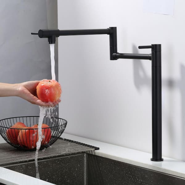 Brass 20.1 in. Deck Mount Pot Filler Kitchen Faucet with 2-Handles and Swing Arms Folding Island Faucet in Matte Black