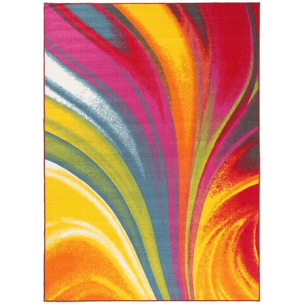 World Rug Gallery Contemporary Waves Non-Slip (Non-Skid) Multi 1 ft. 8 in. x 2 ft. 6 in. Indoor Area Rug