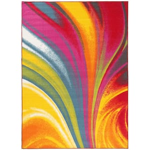 Modern Contemporary Waves Non-Slip (Non-Skid) Multi 3 ft. 3 in. x 5 ft. Area Rug