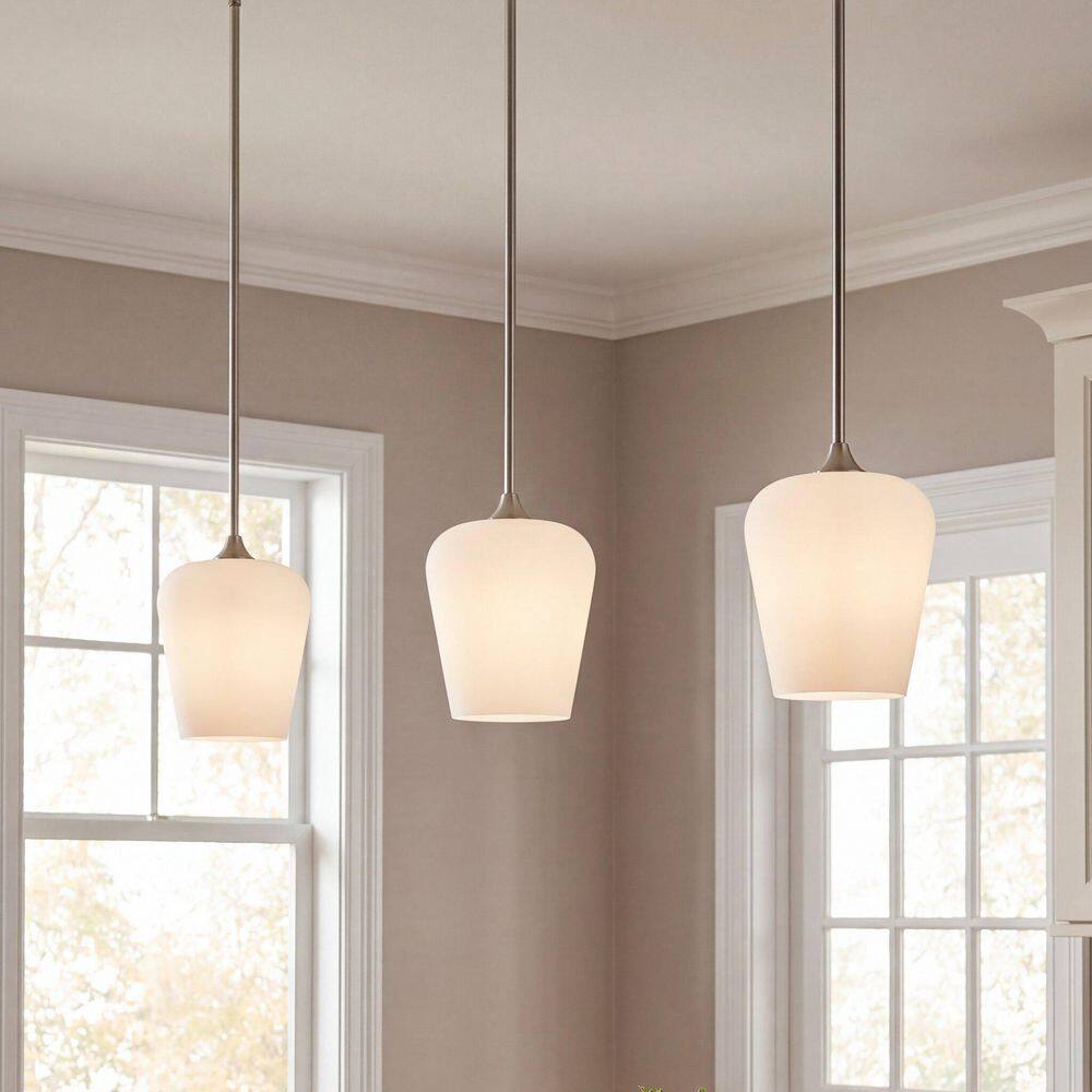 Octave 8 in. W x 10.5 in. H 1-Light Satin Nickel Pendant Light with White Opal Glass Shade price history on PriceWatchPro