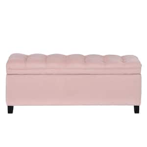 Pink Upholstered Flip Top Storage Bench with Button Tufted Top(16.1 in. H x 46.5 in. W x 20.1 in. D)