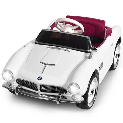 BMW 507 Licensed 12-Volt White Electric Kids Ride On Retro Car RC with Music and Lights