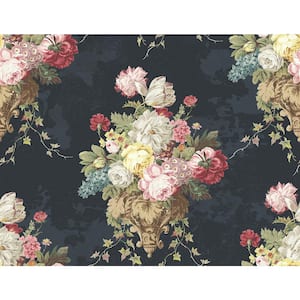 Floral Bunch Dark Blue and Multicolor Paper Non-Pasted Strippable Wallpaper Roll (Cover 60.75 sq. ft.)