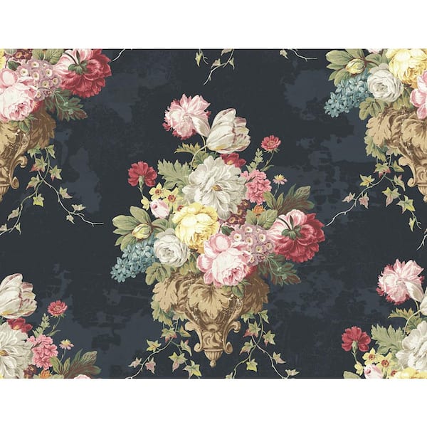 CASA MIA Floral Bunch Dark Blue and Multicolor Paper Non-Pasted Strippable Wallpaper Roll (Cover 60.75 sq. ft.)