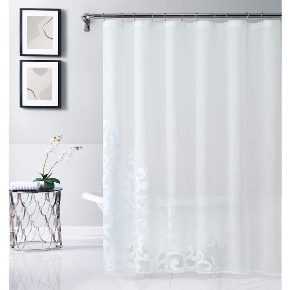 Natalie 70 in. x 72 in. Appliqued White Shower Curtain