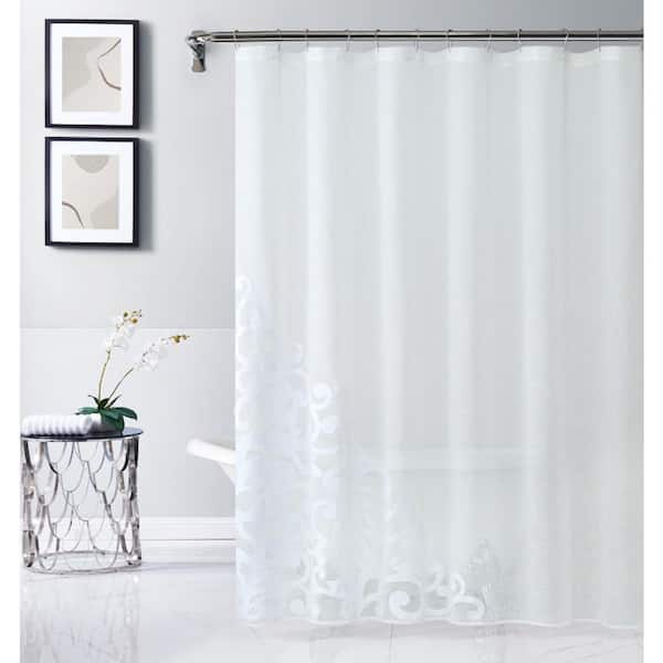 Dainty Home Natalie 70 In X 72, White Eyelet Lace Shower Curtain