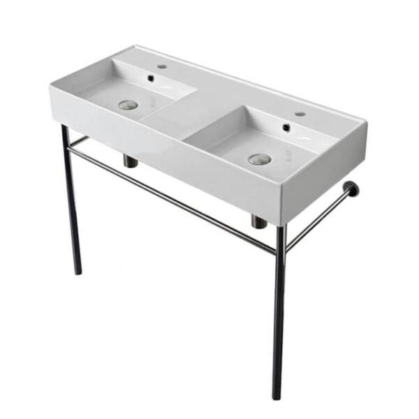 Nameeks Teorema Ceramic White Console Sink Basin and Leg Combo Scarabeo