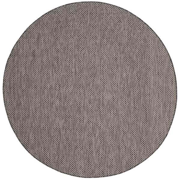 Courtyard Black/Beige 9 ft. x 9 ft. Solid Distressed Indoor/Outdoor Patio  Round Area Rug