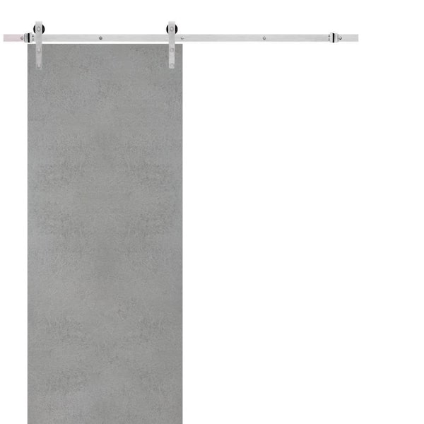 32 in. x 80 in. 1 Panel Concrete Solid Wood with Honeycomb Sliding Barn Door with Hardware Kit