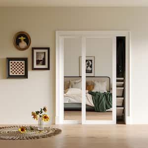 72 in. x 80 in. White Solid MDF Core Mirrow Pre-Finished Composite Sliding Door with Hardware Kit