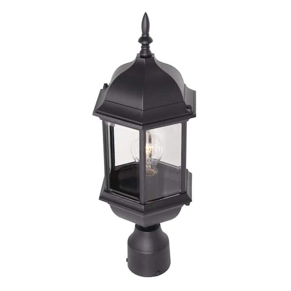 Black Lantern Amber Glass Shade LED Garden Yard Pillar Light Gate Post Lamp Deco