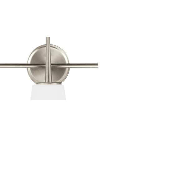 Generation Lighting - Driscoll 24.5 in. 3-Light Contemporary Modern Brushed Nickel Wall Bathroom Vanity Light with White Glass and LED Bulbs