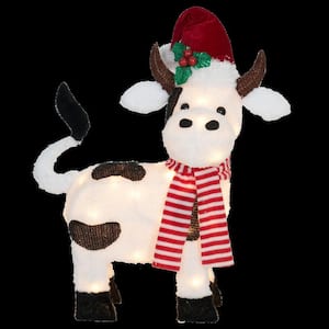 22 in. Tall UL White Light Plush Cow Sculpture