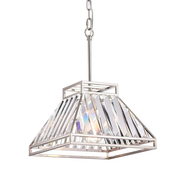 Edvivi Lexington Modern 1-Light Brushed Nickel Finish Trapezoidal Geometric Pendant with Linear Crystals