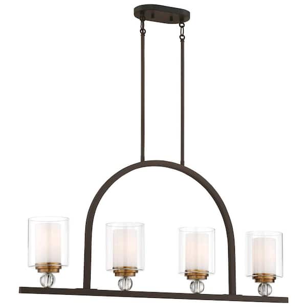 Minka Lavery Studio 5 Collection 4-Light Painted Bronze with Natural Brushed Brass Finish Pendant