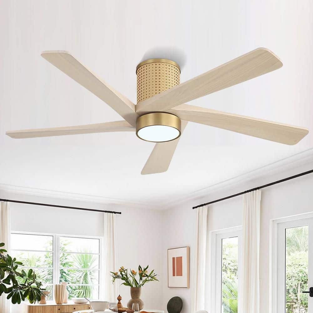 54in. 5 Solid Wood Wood Wax Color Blades DC Motor Indoor NAB Gold Flush Mount Ceiling Fan Remote Integrated LED price history on PriceWatchPro