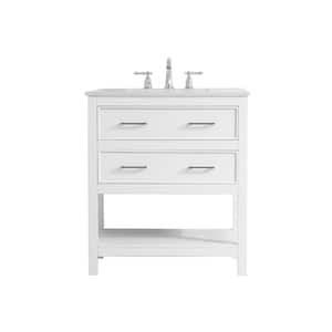 Timeless Home Risette 30 in. W x 19 in. D x 34 in. H Single Bathroom Vanity in White with Calacatta Engineered Stone