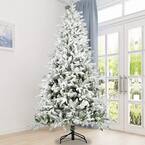 7 ft. Snow Flocked Hinged Pine Artificial Christmas Tree with White Realistic Tips Unlit