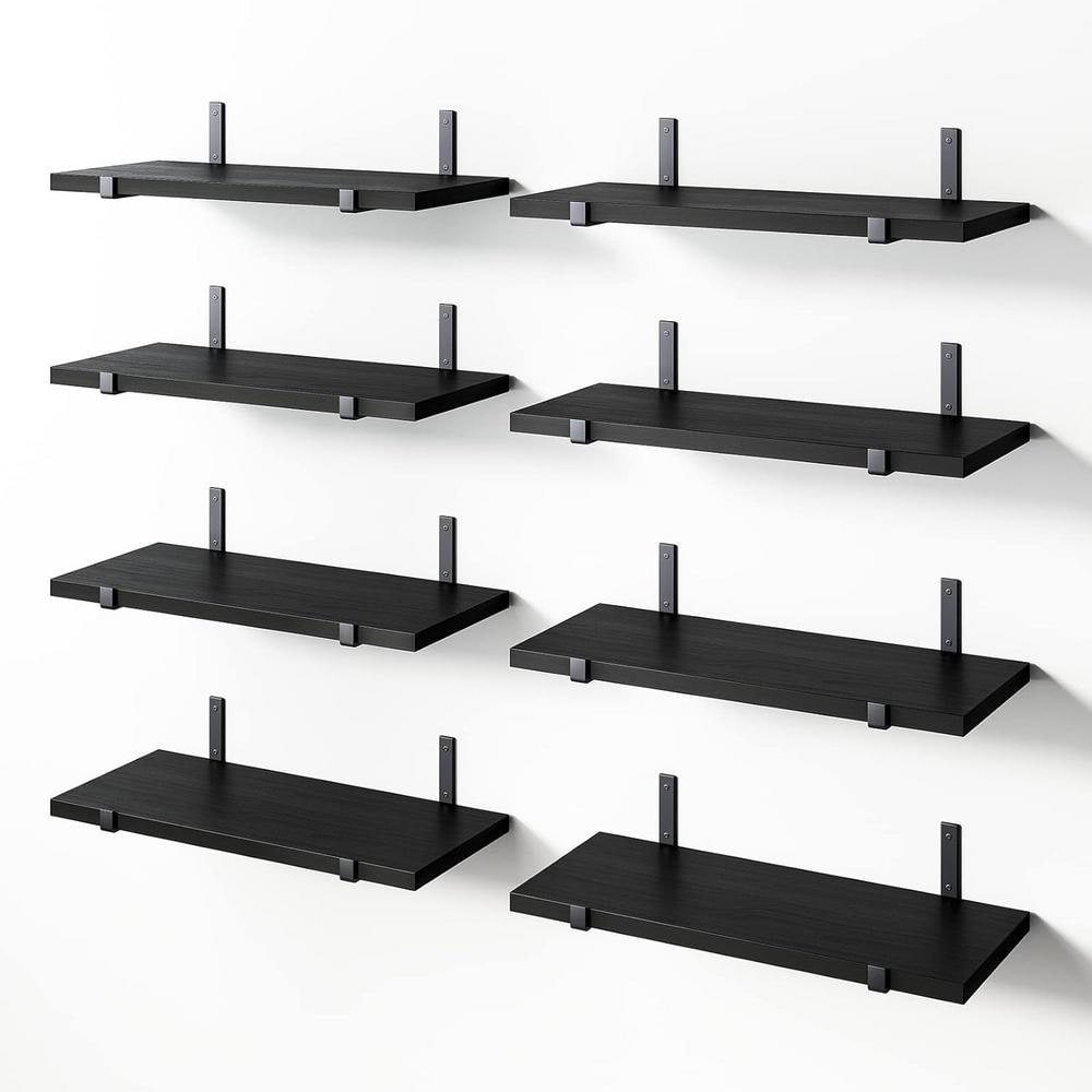 6.14 in. W x 16.02 in. D Black Wood Floating Shelves for Wall Decor Set of 