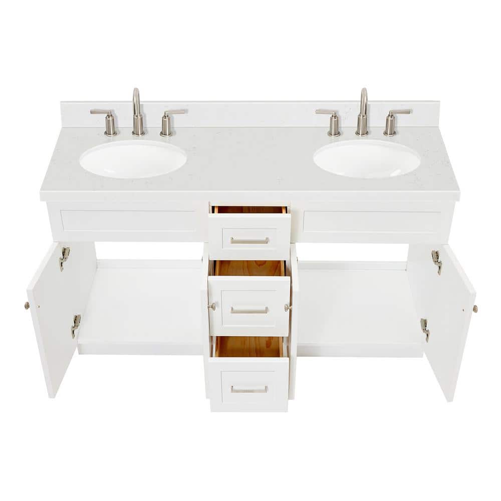 Hamlet 60" White Freestanding Double Basin Vanity with Quartz Top
