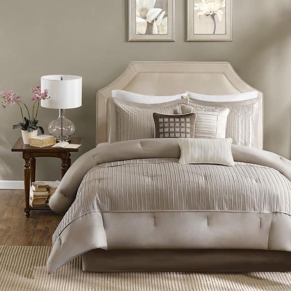 Channing 7-Piece Taupe Polyester Queen Comforter Set