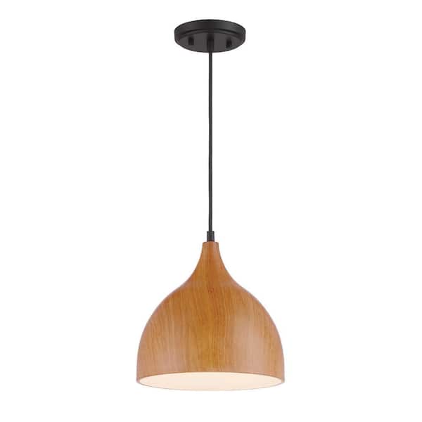Hana 60-Watt 1-Light Robusta Wood Tropical Mini Pendant Light with Wood Shade and No Bulbs Included