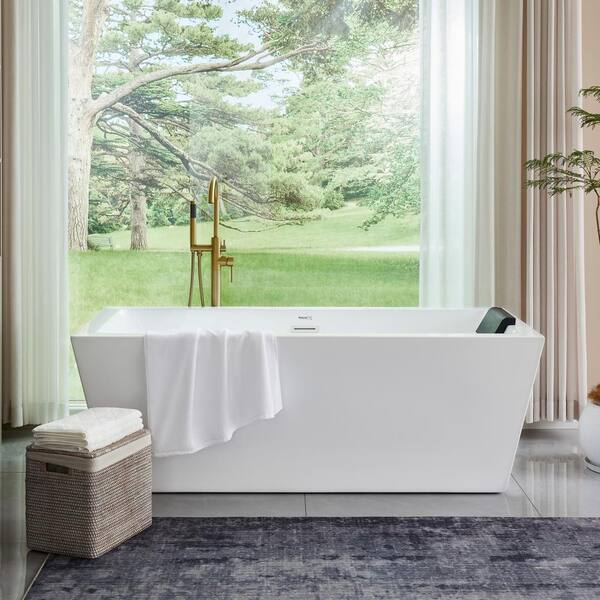 Vanity Art Tarbes 67 in. Acrylic Flatbottom Freestanding Bathtub in Pure White